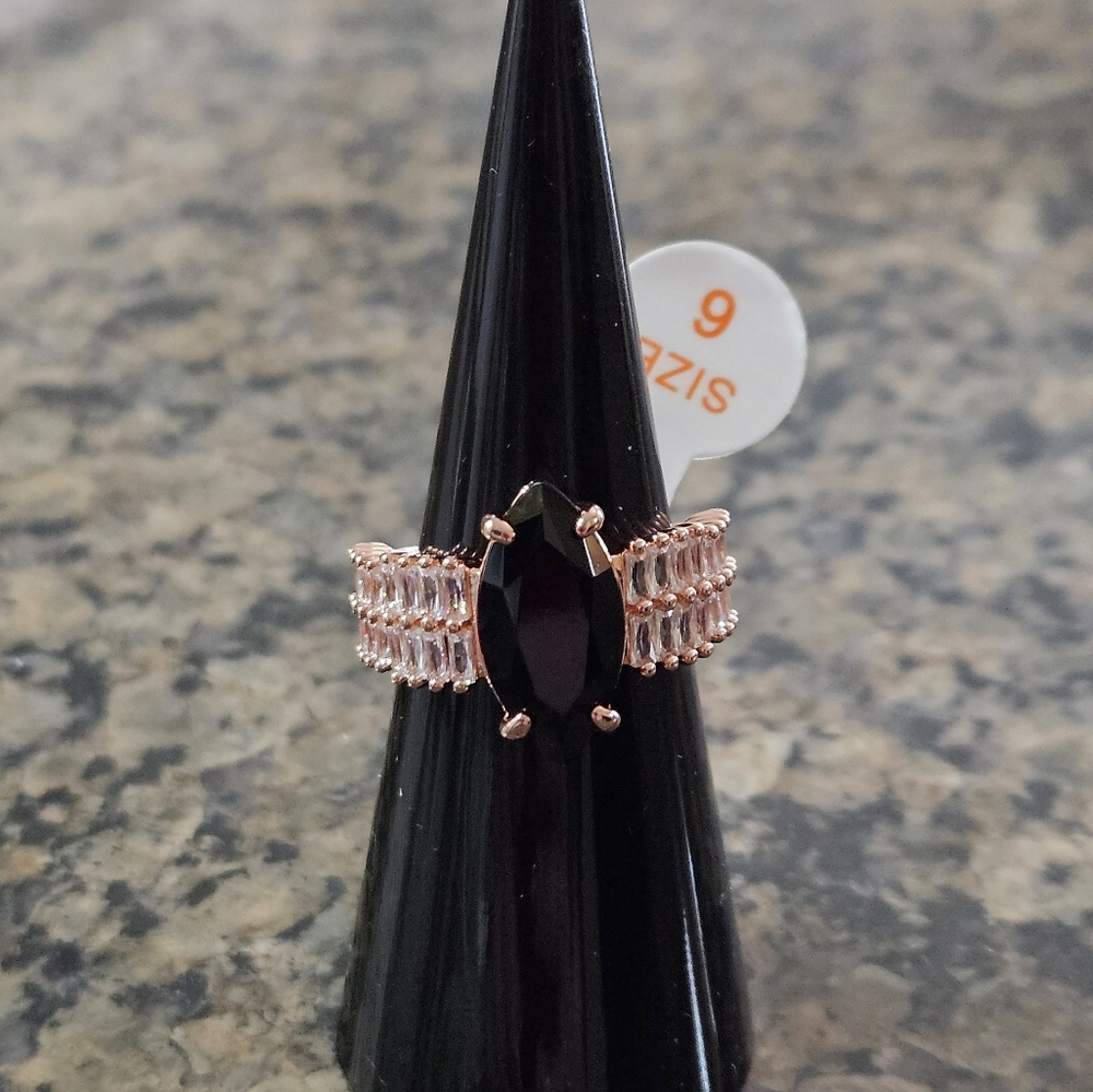 Bomb Party RG94193 "Wandering Silver Skies" Black Onyx Cubic Zirconia Size 6